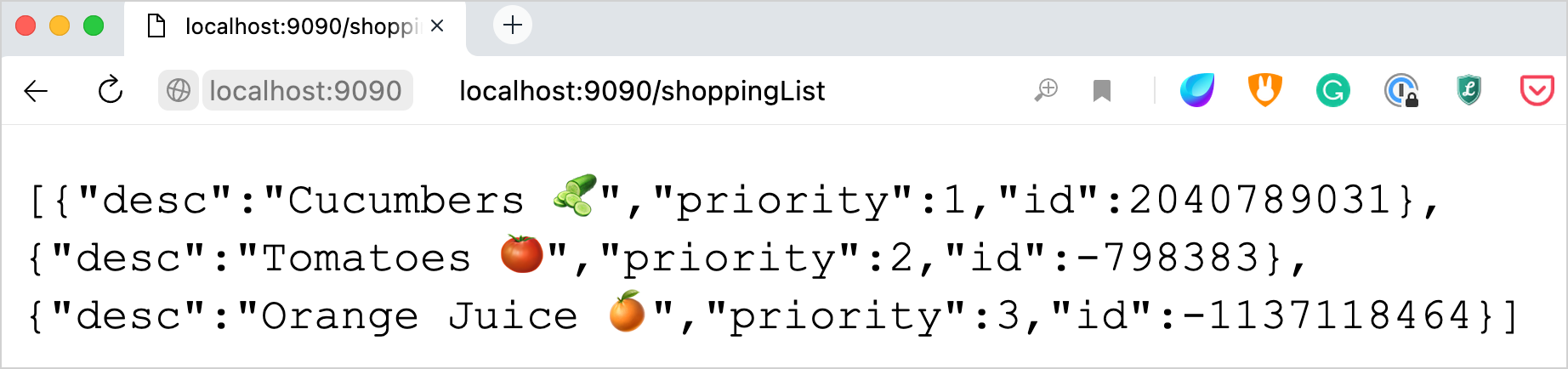 Shopping list in JSON formatting